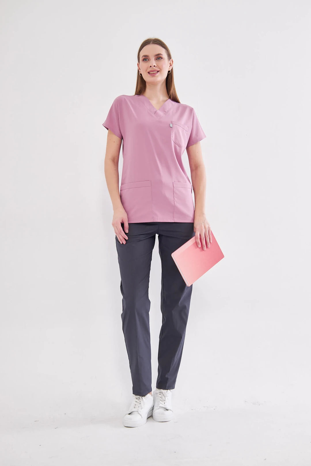 Classic - Pudra Füme Kadın Likralı Üniforma Takımı