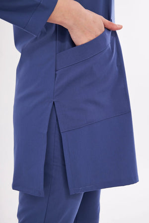 Tesettür - Fırtına Mavi Likralı Hemşire Üniforma Takımı - Class Üniforma hemşire formaları, medikal önlükler