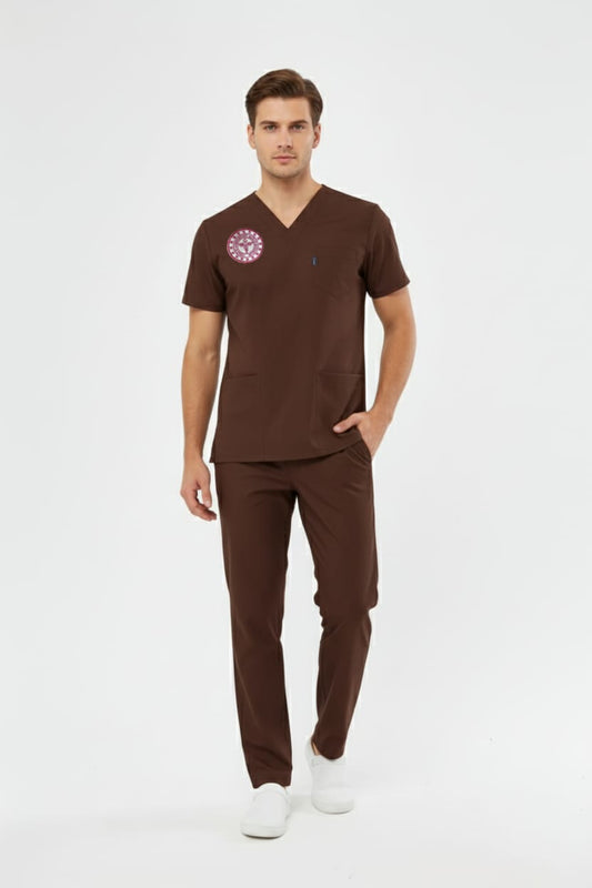 Class Üniforma Kahverengi Hastane Forması Likralı Scrubs Kadın (Yeni Yönetmeliğe Uygun - Friar Brown)