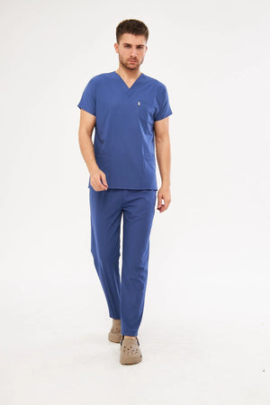 Classic - Fırtına Mavi Erkek Likralı Üniforma Takımı - Class Üniforma hemşire formaları, medikal önlükler