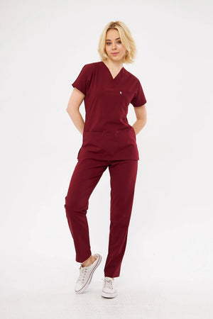 Classic - Bordo Kadın Likralı Üniforma Takımı - Class Üniforma hemşire formaları, medikal önlükler