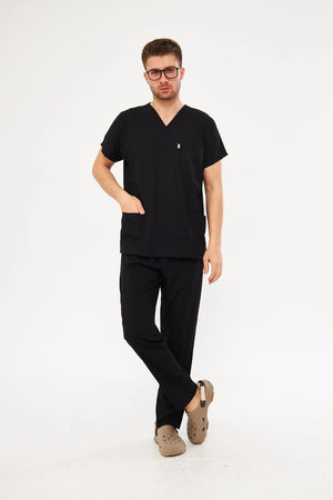 Classic - Siyah Erkek Likralı Üniforma Takımı - Class Üniforma hemşire formaları, medikal önlükler