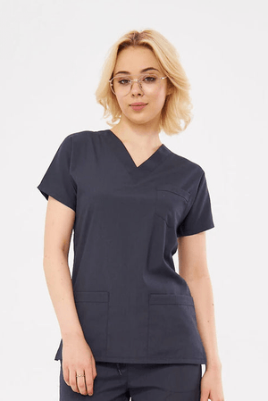 Classic - Antrasit Kadın Likralı Üniforma Tek Üst - Class Üniforma hemşire formaları, medikal önlükler
