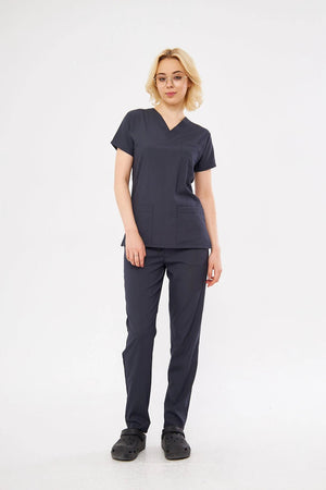 Classic - Antrasit Kadın Likralı Üniforma Takımı - Class Üniforma hemşire formaları, medikal önlükler