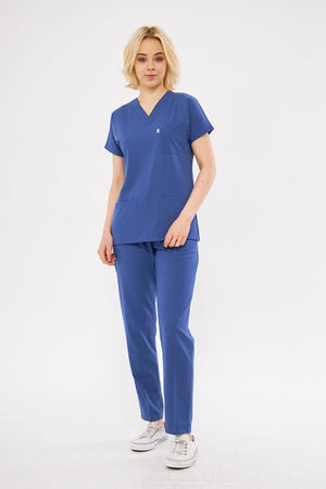 Classic - Fırtına Mavi Kadın Likralı Üniforma Takımı - Class Üniforma hemşire formaları, medikal önlükler