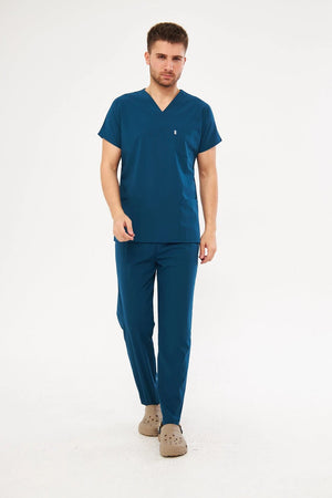Classic - Petrol Yeşili Erkek Likralı Üniforma Takımı - Class Üniforma hemşire formaları, medikal önlükler