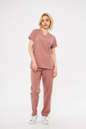 Classic - Gül Kurusu Kadın Likralı Üniforma Takımı - Class Üniforma hemşire formaları, medikal önlükler