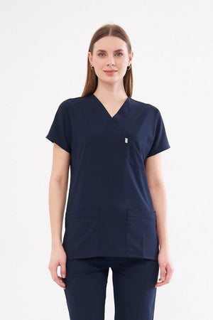 Classic Tek Üst - Lacivert Likralı Hemşire Forması Üstü - Class Üniforma hemşire formaları, medikal önlükler