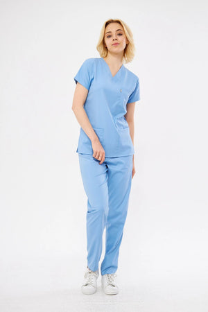 Classic - Bebe Mavisi Kadın Likralı Üniforma Takımı - Class Üniforma hemşire formaları, medikal önlükler