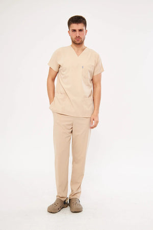 Classic - Bej Erkek Likralı Üniforma Takımı - Class Üniforma hemşire formaları, medikal önlükler