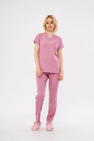 Classic - Pudra Kadın Likralı Üniforma Takımı - Class Üniforma hemşire formaları, medikal önlükler