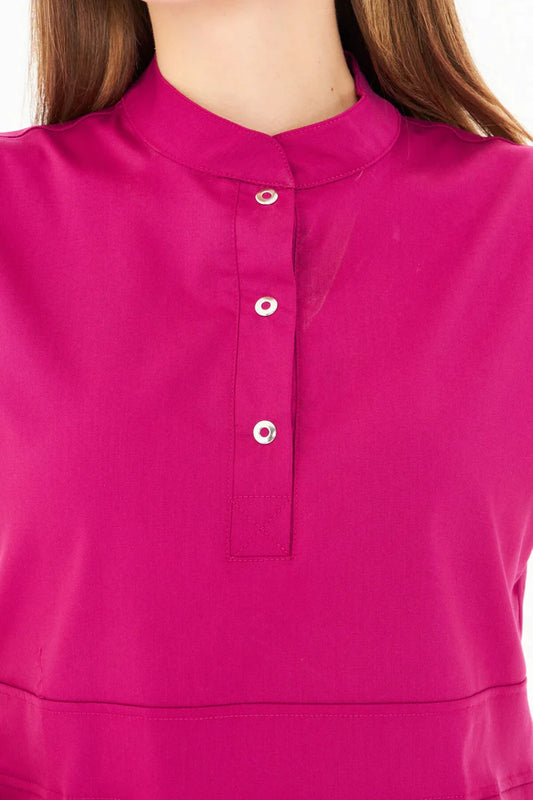 N O V A | Vişne Siyah Kadın Likralı Hakim Yaka Yarım Pat Çıtçıtlı Hemşire Ve Doktor Forması Scrubs