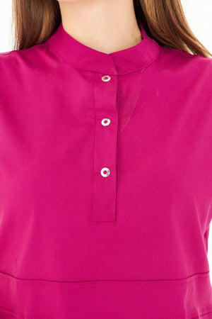 N O V A | Vişne Siyah Kadın Likralı Hakim Yaka Yarım Pat Çıtçıtlı Hemşire Ve Doktor Forması Scrubs - Class Üniforma hemşire formaları, medikal önlükler