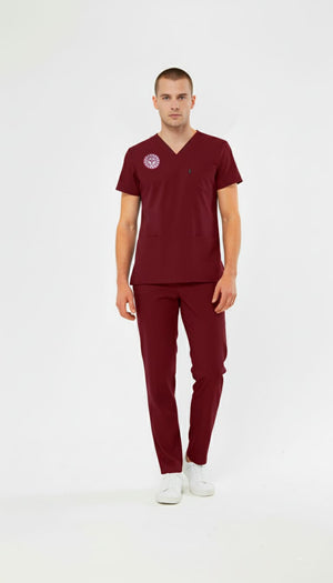 Bordo Lisans - Lisansüstü Hastane Forması Likralı Scrubs Takım(Yeni Yönetmeliğe Uygun - Biking Red) - Class Üniforma hemşire formaları, medikal önlükler