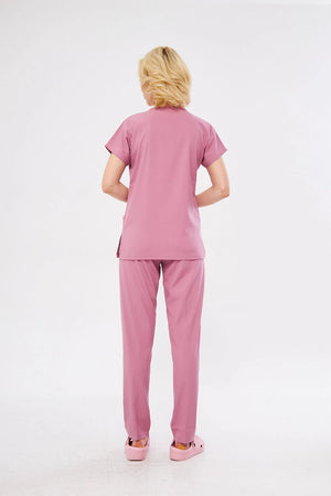 Classic - Pudra Kadın Likralı Üniforma Takımı - Class Üniforma hemşire formaları, medikal önlükler