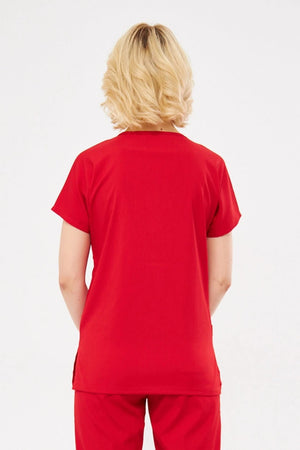 Classic Tek Üst - Kırmızı Likralı Hemşire Forması Üstü - Class Üniforma hemşire formaları, medikal önlükler