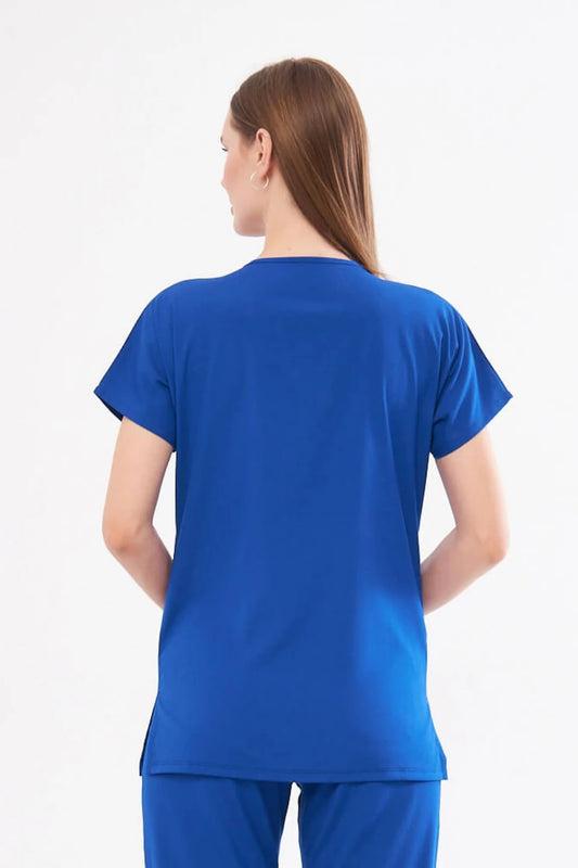 Classic Tek Üst - Saks Mavi Likralı Hemşire Forması