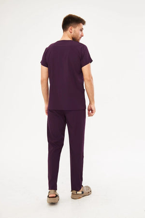 Classic - Koyu Mürdüm Erkek Likralı Üniforma Takımı - Class Üniforma hemşire formaları, medikal önlükler