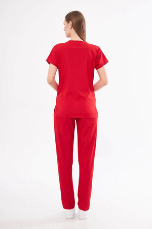 Classic - Kırmızı Kadın Likralı Üniforma Takımı - Class Üniforma hemşire formaları, medikal önlükler