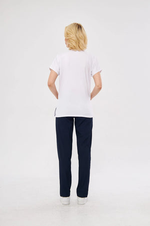 Classic - Beyaz Lacivert Kadın Likralı Üniforma Takımı - Class Üniforma hemşire formaları, medikal önlükler