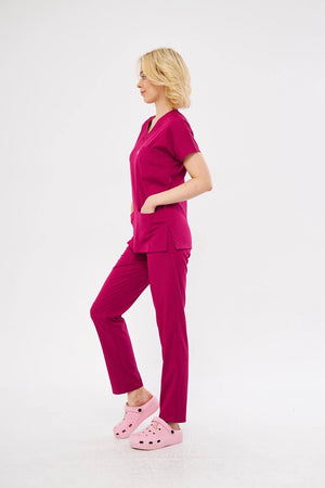 Classic - Vişne Kadın Likralı Üniforma Takımı - Class Üniforma hemşire formaları, medikal önlükler