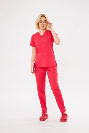 Classic - Nar Çiçeği Kadın Likralı Üniforma Takımı - Class Üniforma hemşire formaları, medikal önlükler