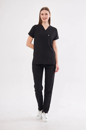 Outlet Classic | Siyah Unisex Likralı Üniforma Takımı - Class Üniforma hemşire formaları, medikal önlükler