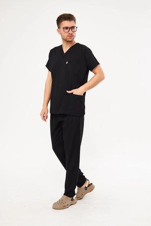 Classic - Siyah Erkek Likralı Üniforma Takımı - Class Üniforma hemşire formaları, medikal önlükler