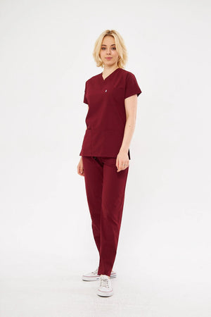 Classic - Bordo Kadın Likralı Üniforma Takımı - Class Üniforma hemşire formaları, medikal önlükler