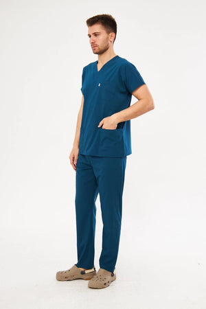 Classic - Petrol Yeşili Erkek Likralı Üniforma Takımı - Class Üniforma hemşire formaları, medikal önlükler