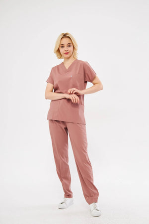 Classic - Gül Kurusu Kadın Likralı Üniforma Takımı - Class Üniforma hemşire formaları, medikal önlükler