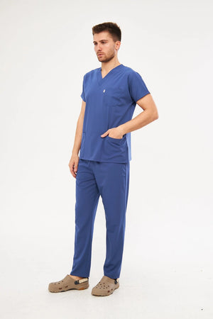 Classic - Fırtına Mavi Erkek Likralı Üniforma Takımı - Class Üniforma hemşire formaları, medikal önlükler