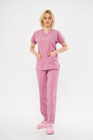 Classic - Pudra Kadın Likralı Üniforma Takımı - Class Üniforma hemşire formaları, medikal önlükler