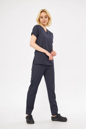 Classic - Antrasit Kadın Likralı Üniforma Takımı - Class Üniforma hemşire formaları, medikal önlükler