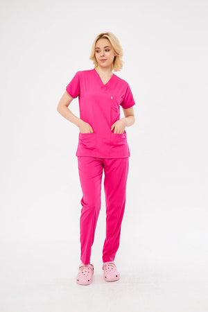 Classic - Fuşya Kadın Likralı Üniforma Takımı - Class Üniforma hemşire formaları, medikal önlükler