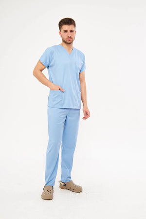 Classic - Bebe Mavisi Erkek Likralı Üniforma Takımı - Class Üniforma hemşire formaları, medikal önlükler