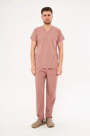 Classic - Gül Kurusu Erkek Likralı Üniforma Takımı - Class Üniforma hemşire formaları, medikal önlükler