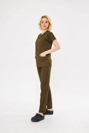 Classic - Haki Kadın Likralı Üniforma Takımı - Class Üniforma hemşire formaları, medikal önlükler