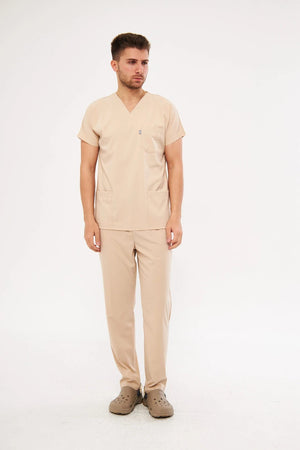 Classic - Bej Erkek Likralı Üniforma Takımı - Class Üniforma hemşire formaları, medikal önlükler