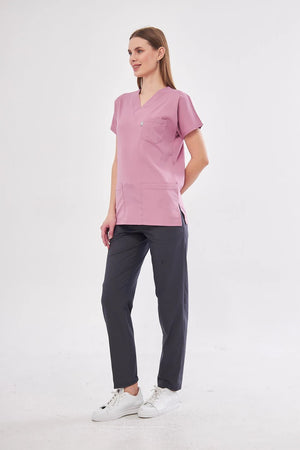 Classic - Pudra Füme Kadın Likralı Üniforma Takımı - Class Üniforma hemşire formaları, medikal önlükler