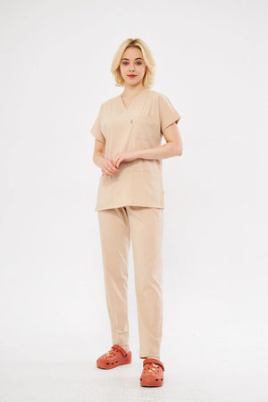 Classic - Bej Kadın Likralı Üniforma Takımı - Class Üniforma hemşire formaları, medikal önlükler