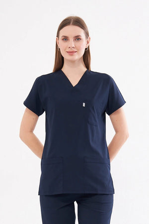 Classic Tek Üst - Lacivert Likralı Hemşire Forması Üstü - Class Üniforma hemşire formaları, medikal önlükler