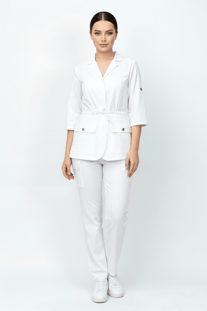 L I S B O N | Beyaz Premium Likralı Ceket Üniforma Takım - Class Üniforma hemşire formaları, medikal önlükler