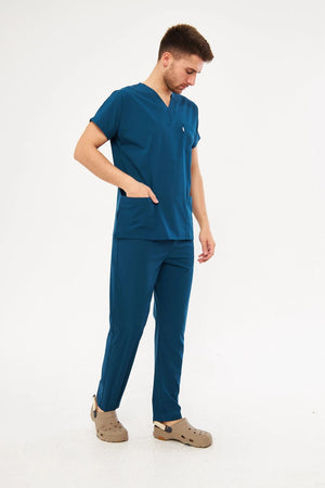 Classic - Petrol Yeşili Erkek Likralı Üniforma Takımı - Class Üniforma hemşire formaları, medikal önlükler