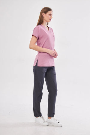 Classic - Pudra Füme Kadın Likralı Üniforma Takımı - Class Üniforma hemşire formaları, medikal önlükler