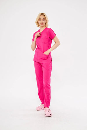 Classic - Fuşya Kadın Likralı Üniforma Takımı - Class Üniforma hemşire formaları, medikal önlükler