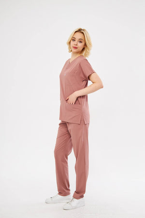 Classic - Gül Kurusu Kadın Likralı Üniforma Takımı - Class Üniforma hemşire formaları, medikal önlükler