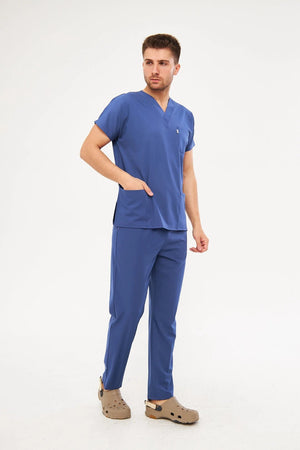 Classic - Fırtına Mavi Erkek Likralı Üniforma Takımı - Class Üniforma hemşire formaları, medikal önlükler