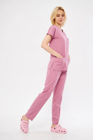 Classic - Pudra Kadın Likralı Üniforma Takımı - Class Üniforma hemşire formaları, medikal önlükler