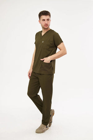 Classic - Haki Erkek Likralı Üniforma Takımı - Class Üniforma hemşire formaları, medikal önlükler